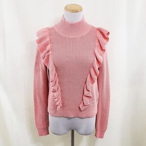 525 America mock neck ruffle sweater Dusty Rose pink Women's size XS